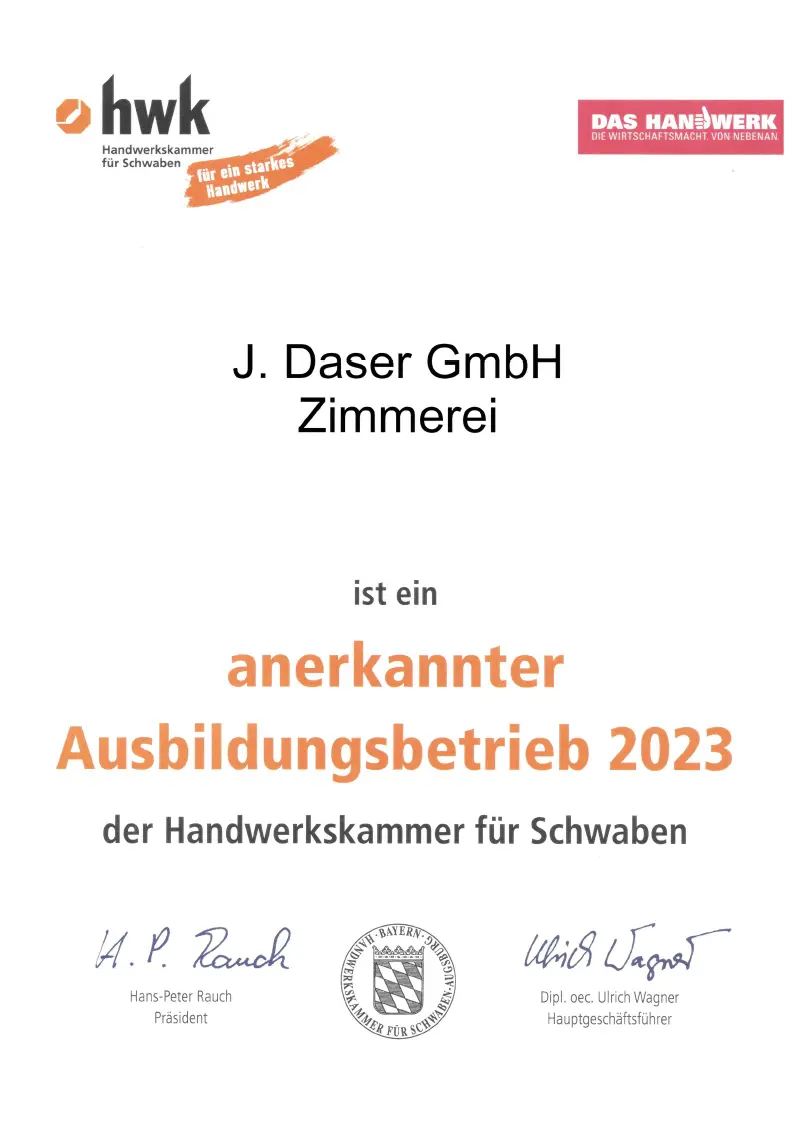 Anerkannter Ausbildungsbetrieb 2023